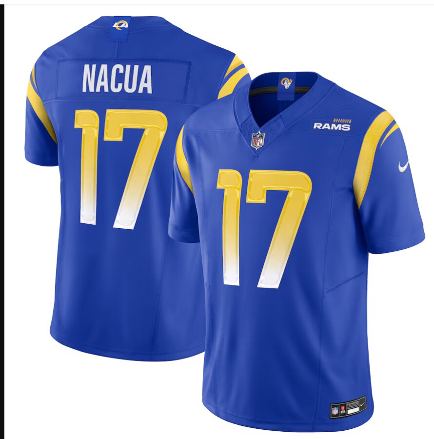 Men Los Angeles Rams #17 Nacua blue 2024 Nike Vapor Limited NFL Jersey style 1